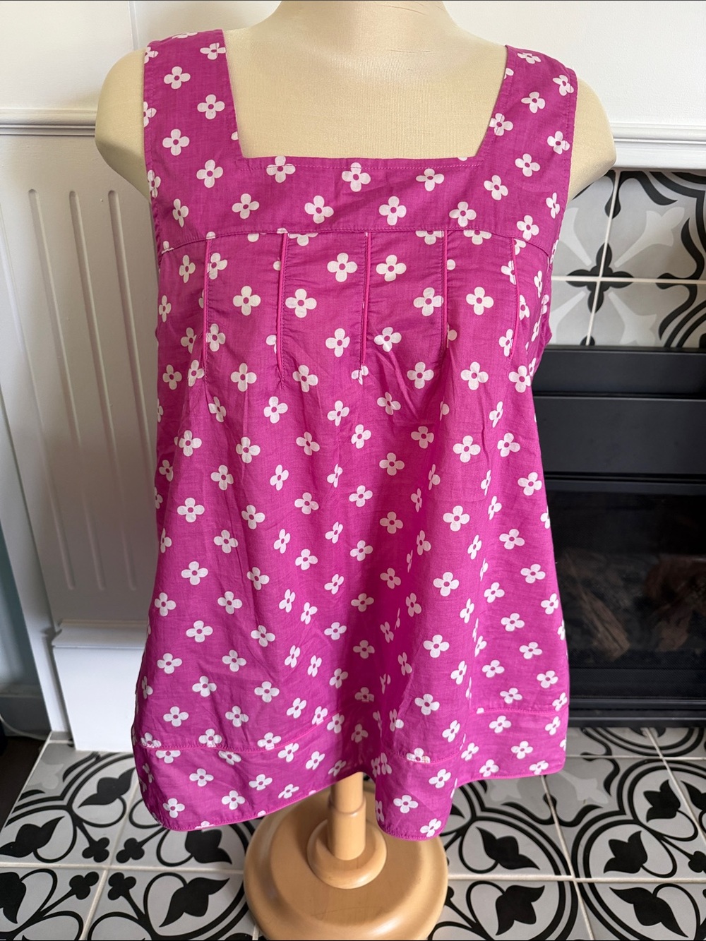 Women’s Pink Floral Square-Neck Tank Top 100% cotton